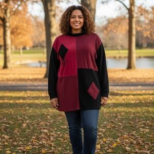 ERIKA III Collection Color Block Patchwork Tunic Top Size 3X